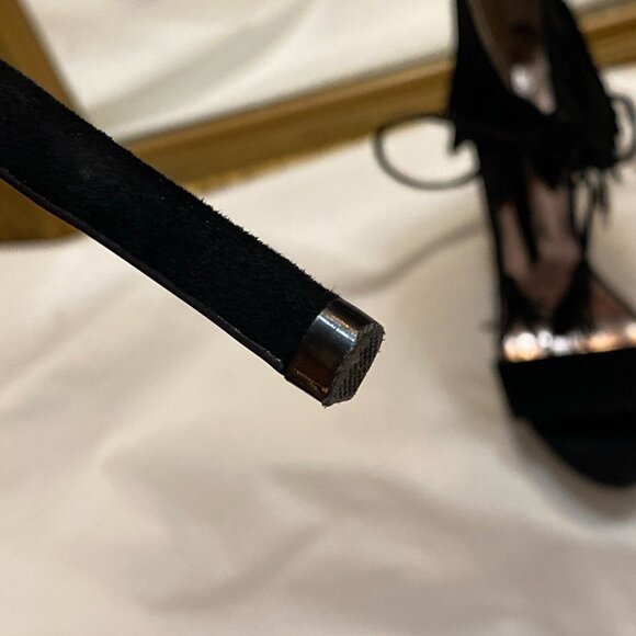 Size 5.5 Qupid Black Suede Stiletto With Fringe Cuff - Picture 12 of 16